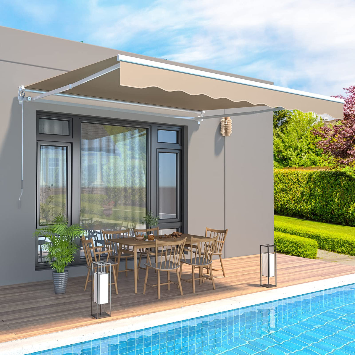 Aecojoy 13'  10' Manual Retractable Awning Sun Shade Patio Awning Cover Outdoor Patio Canopy Sunsetter Deck Awnings With Manual