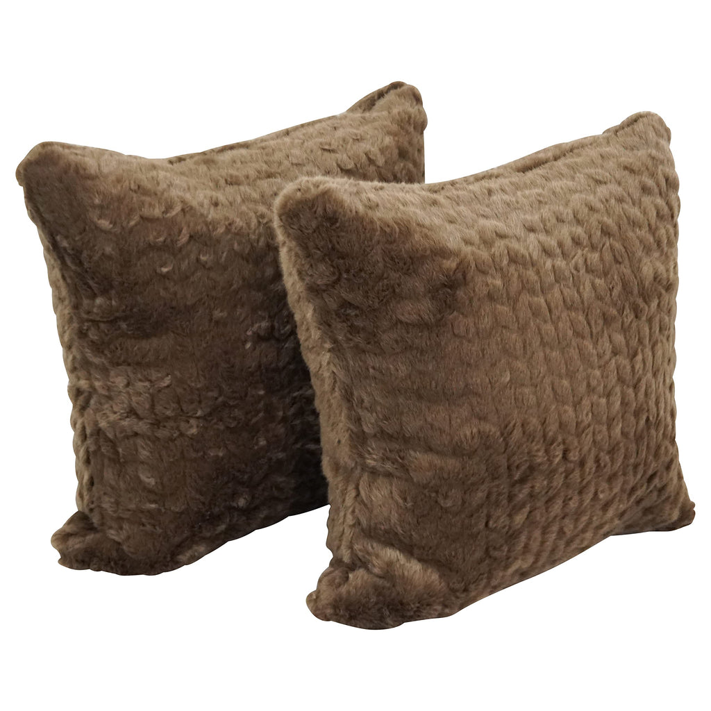 Blazing Needles Square Faux Fur Throw Pillows, 17", Dainty Mocha 2 Count