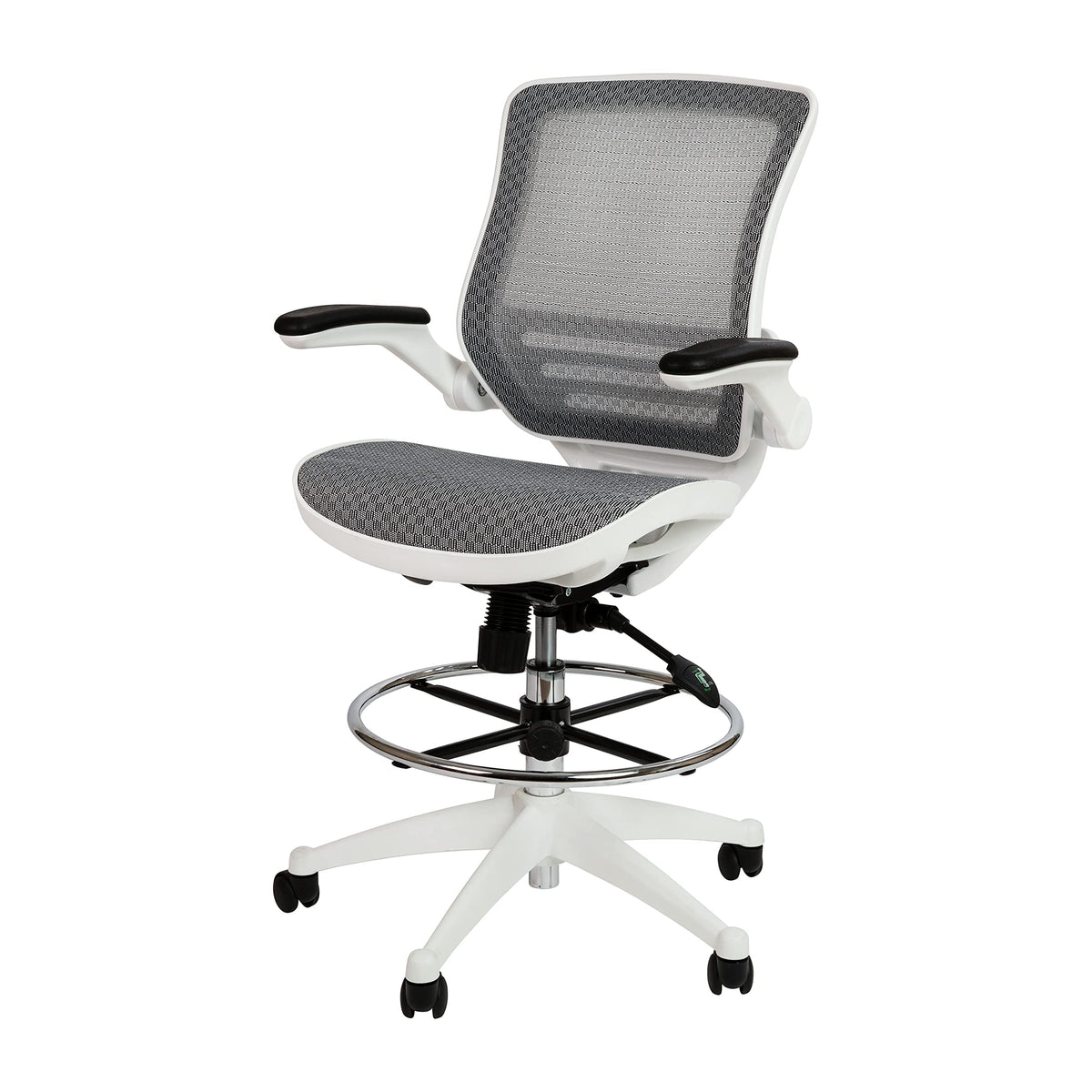 Flash Furniture Waylon Mid-Back Swivel Office Chair with Adjustable Foot Ring and Seat Height, Ergonomic Mesh Chair with Armrests, Gray/White