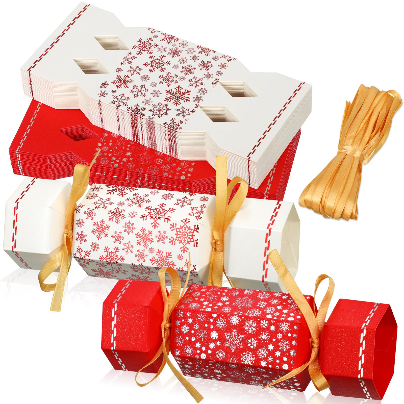 Xinnun 50 Packs Christmas Cracker Kit No Snap Xmas Party Table Favors Snowflake Reindeer DIY Christmas Party Cracker Candy Boxes
