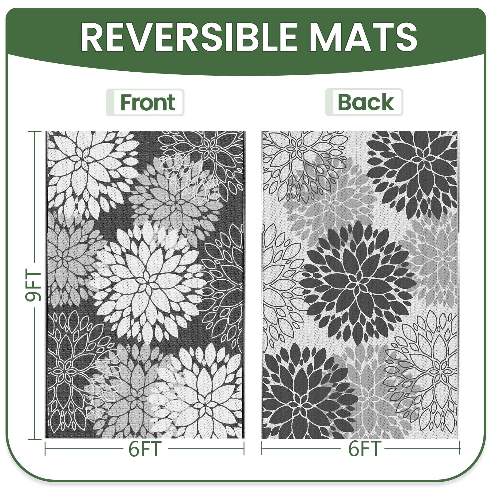 Luxstep Outdoor Rug Waterproof Outdoor Plastic Straw Rug Reversible Patio Rug Mat Outdoor Decor Large Area Mats For Rv, Picnic, Backyard, Deck, Balcony, Porch, Beach, Camping, 6'X 9',Grey