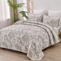 Wongs Bedding Botanical Quilt Set California King Size, Khaki 3 Pieces Floral Plants Printed Bedspread Bedding Set Soft Lightwei