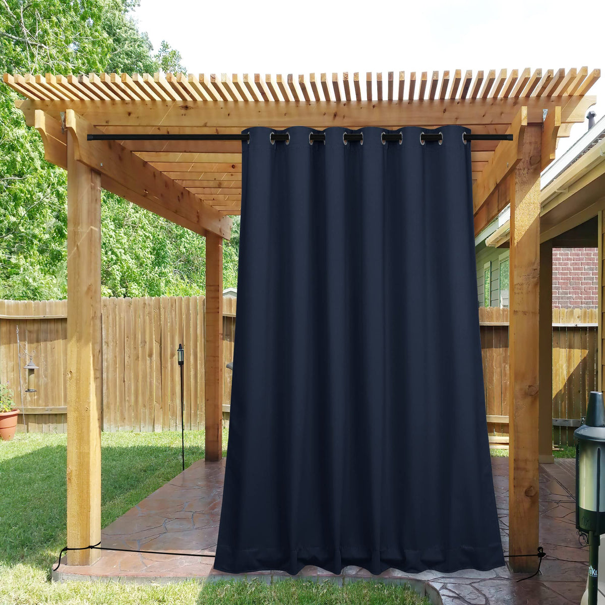 Nicetown 2 Panels Outdoor Curtains Waterproof Extra Long 84' For Patio, Windproof Top & Bottom Grommet & Back Tab Weighted Blac
