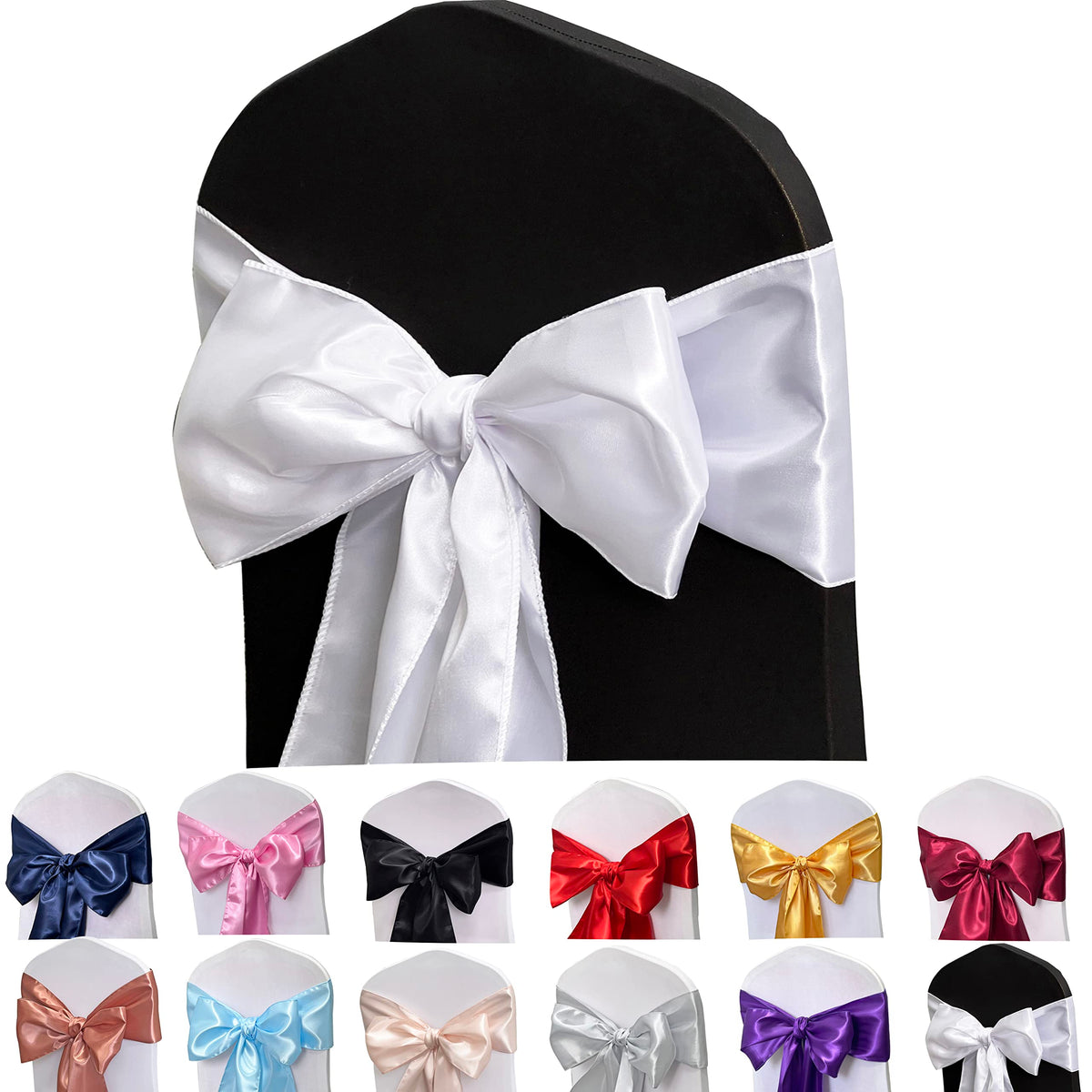 Maiangel Satin Chair Sashes Bows-12Pcs Chair Ribbon Ties Back Sash For Wedding Party Events Banquet Chair Cover Decoration (Whit