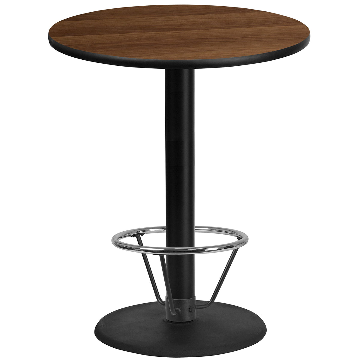 Flash Furniture Stiles 36'' Round Walnut Laminate Table Top with 24'' Round Bar Height Table Base and Foot Ring