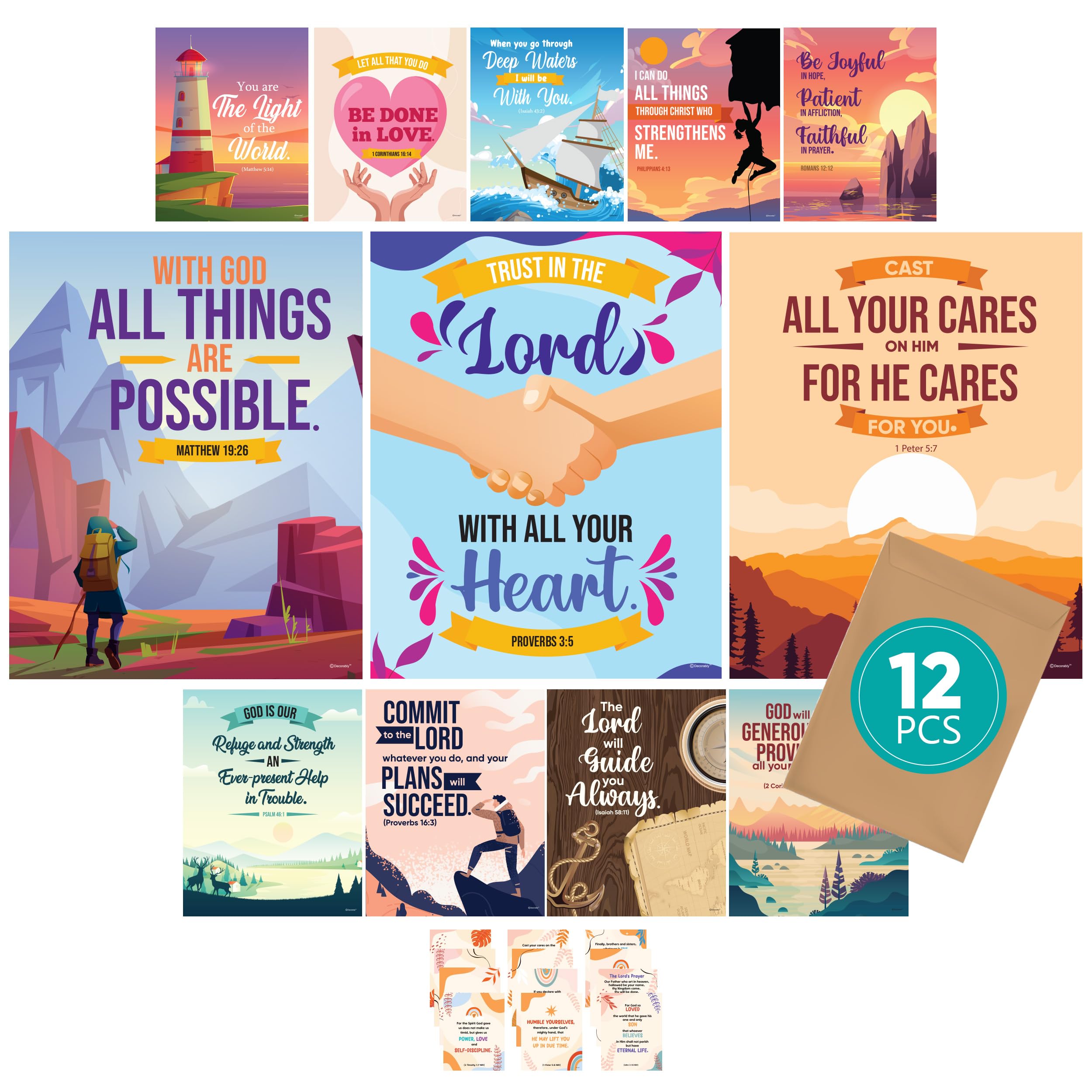 12 Christian Posters For Kids - 11X14In Sunday School Decorations For Classroom, Sunday School Posters For Classroom, Bible Post