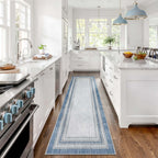 Beeiva Bordered Long Hallway Runner Rug, 2X8 Blue Modern Kitchen Runner Rugs Non Skid Washable, Printed Rug Runners For Hallways