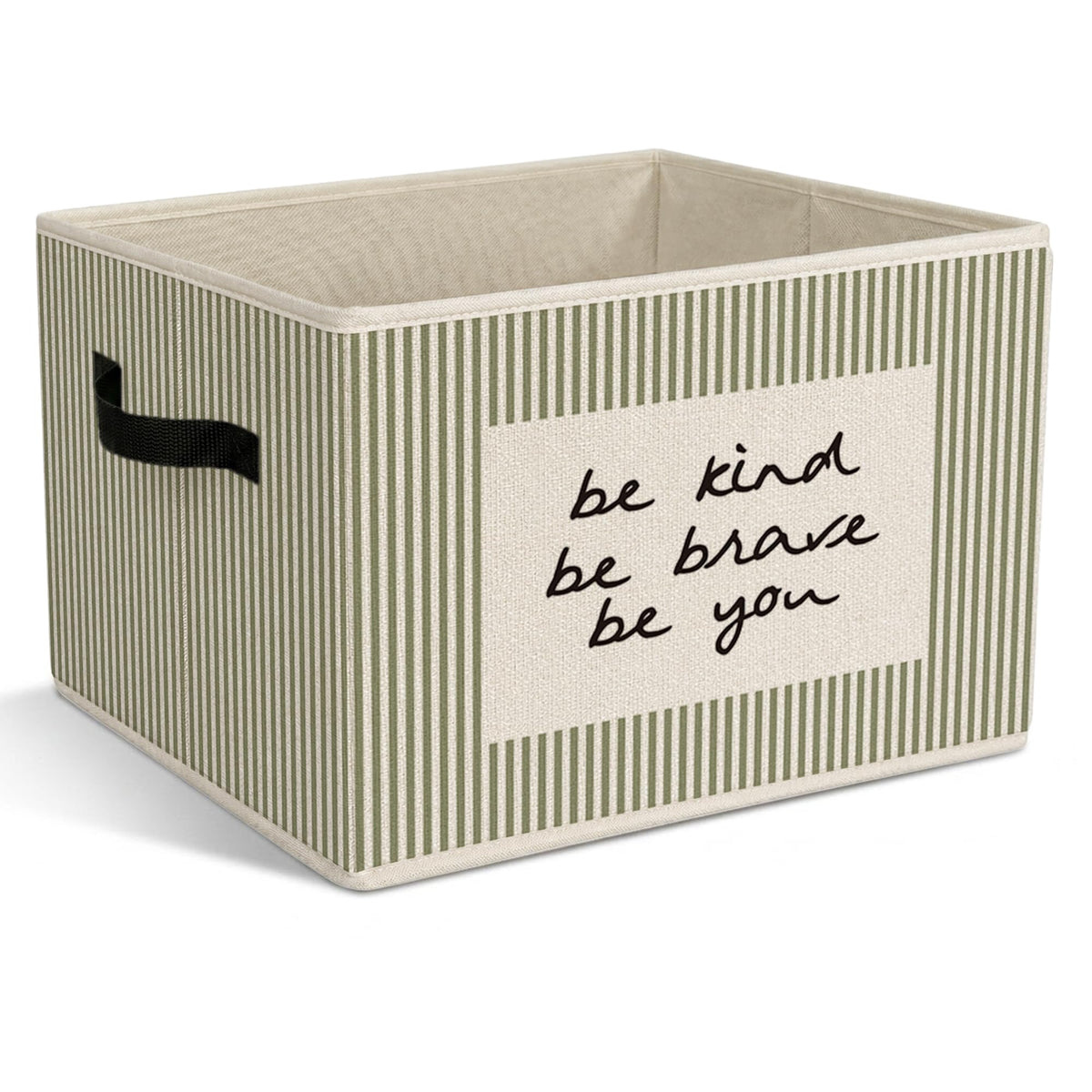 Yorhifa Green Striped Inspirational Kids Room Storage Bins with Handles, Be Kind Brave You Collapsible Laundry Basket Organizer 