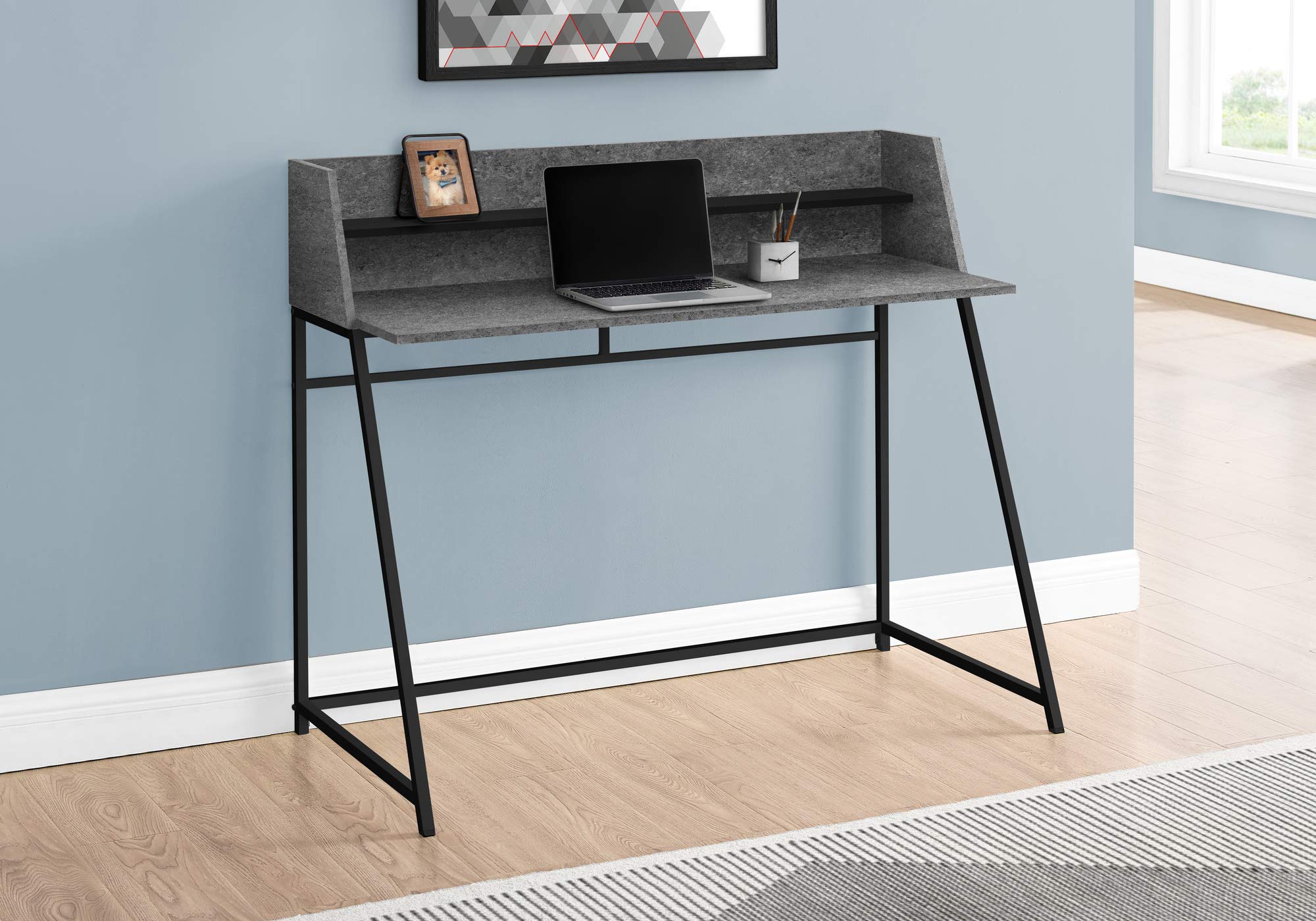Monarch Specialties I 7550 Computer Desk, Home Office, Laptop, Storage Shelves, 48&quot; L, Work, Metal, Laminate, Grey, Black, Contemporary, Modern