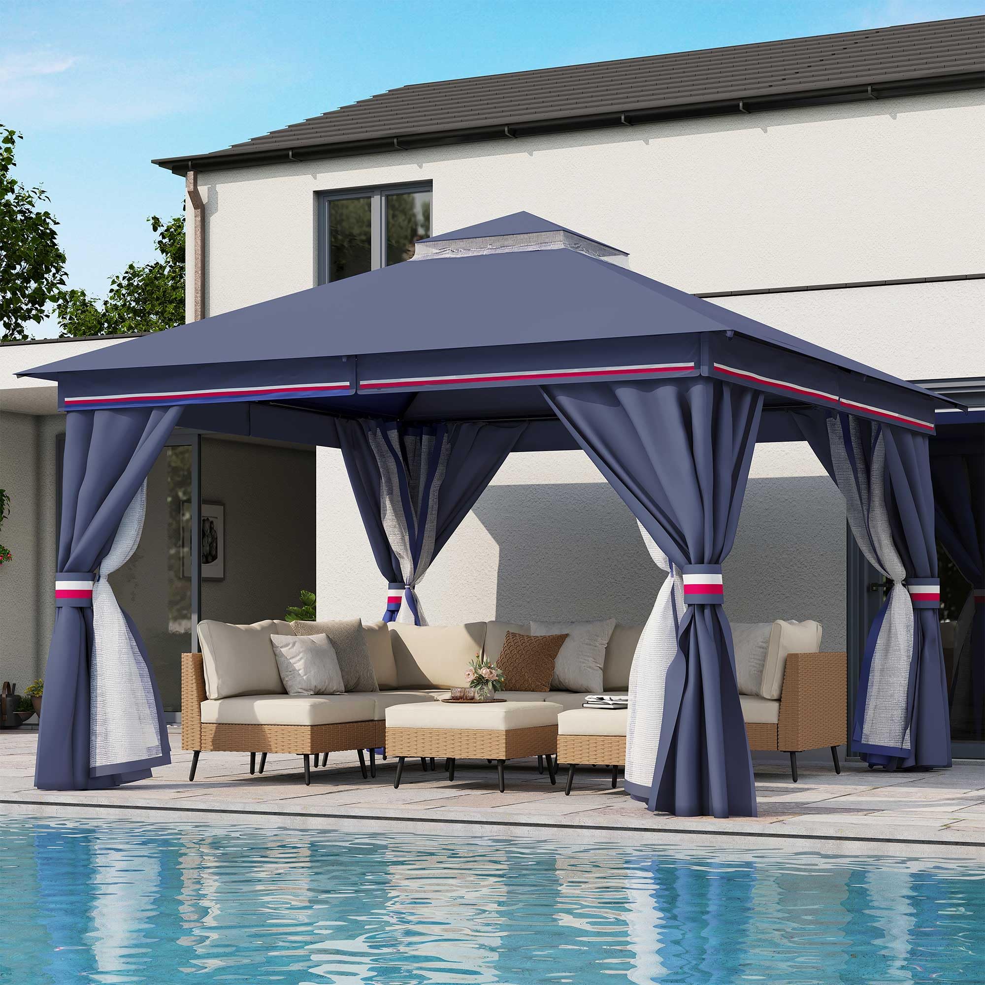 LAUSAINT HOME Outdoor Patio Gazebo 12 x12  with Expansion Bolts, Heavy Duty Party Tent & Shelter with Double Roofs, Mosquito N
