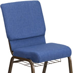 Flash Furniture Hercules Series 18.5''W Church Chair In Blue Fabric With Cup Book Rack - Gold Vein Frame
