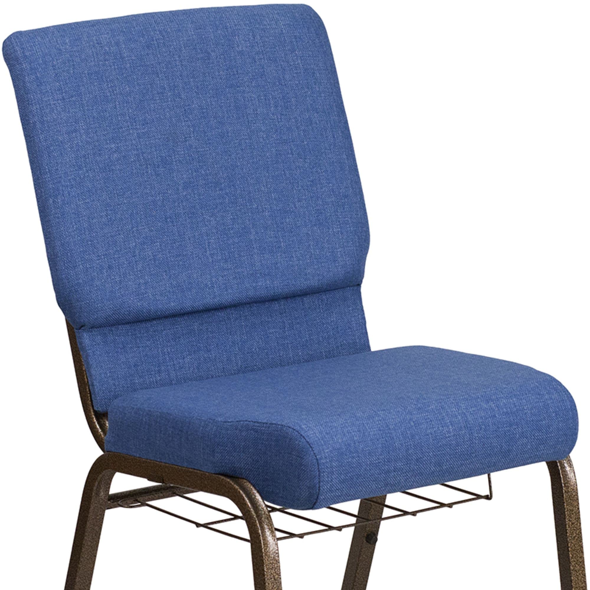 Flash Furniture Hercules Series 18.5''W Church Chair In Blue Fabric With Cup Book Rack - Gold Vein Frame