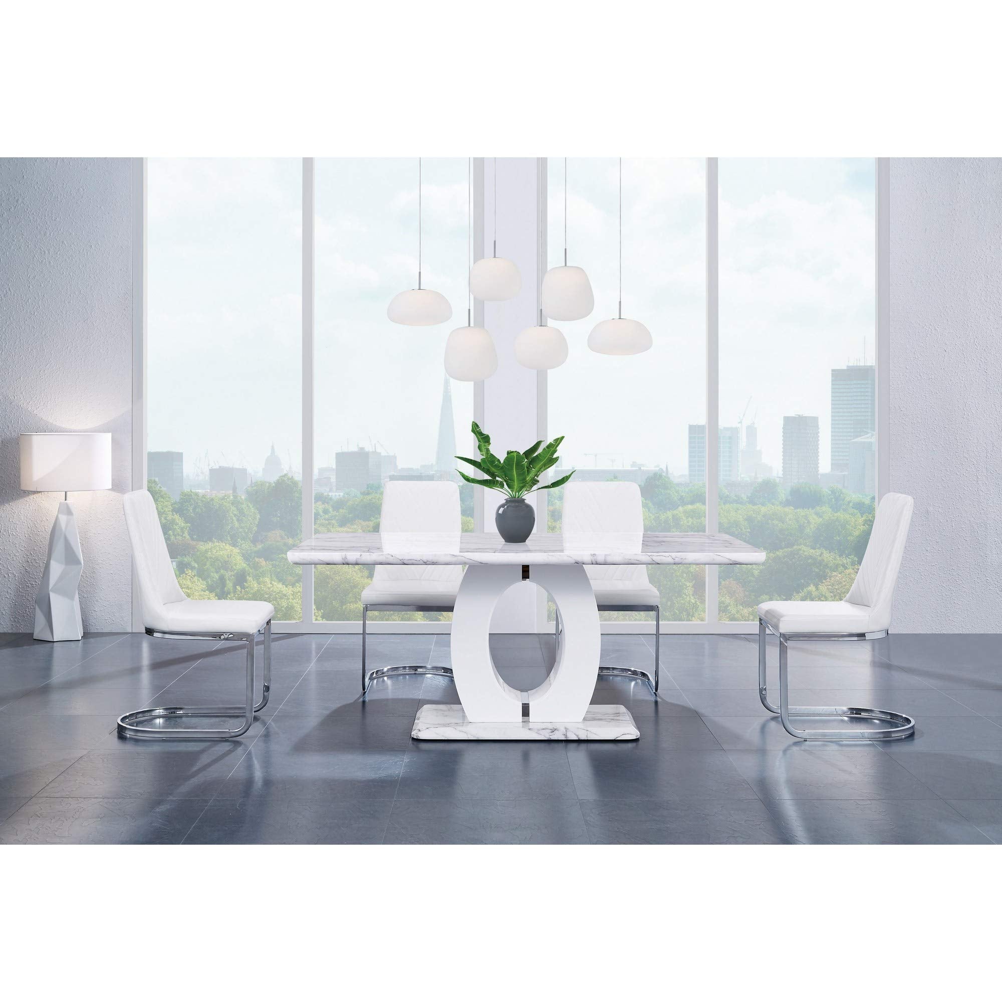 HomeRoots Set of 2 Modern White Dining Chairs with Horse Shoe Style Metal Base