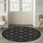 Nourison Easy Care Indoor/Outdoor Charcoal Black 5' X Round Area Rug, Easy Cleaning, Non Shedding, Bed Room, Living Room, Dining Room, Backyard, Deck, Patio (5 Round)