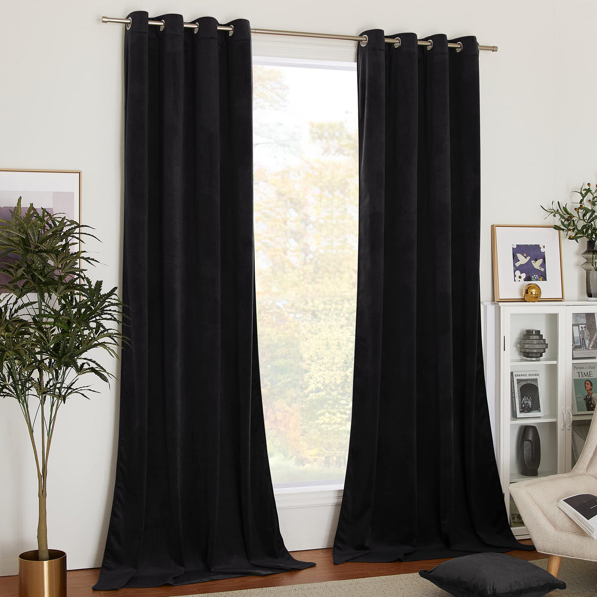Nicetown Black Curtains Patio Blackout Velvet Curtain Panels, Media Movie Theater Room Decor, Energy-Efficient Velvet Woven Home