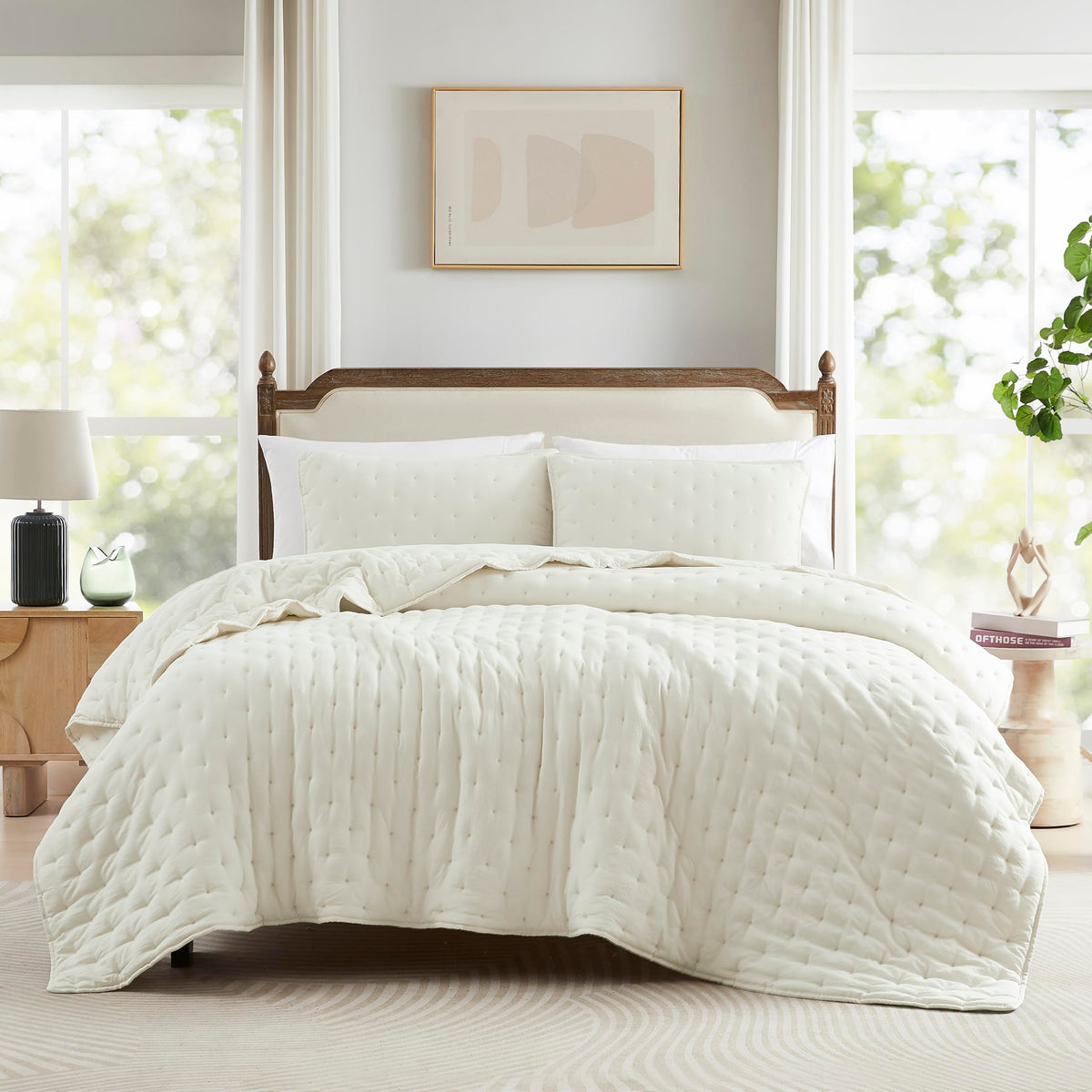 Wdcozy Ivory Cloud Quilt Twin Size Bedding Set With Pillow Sham, Cream White Puffy Cozy Lightweight Bedspread Coverlet, Soft Cut