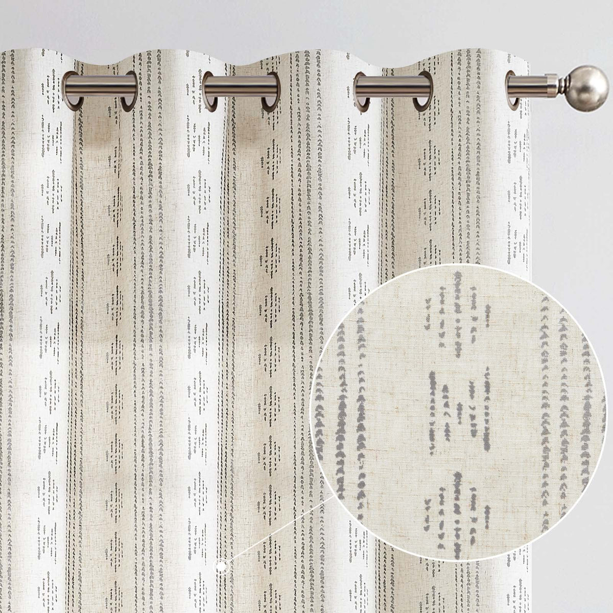 Jinchan Boho Curtains Linen Curtains For Living Room Grey Farmhouse Boho Curtains 108 Inch Length 2 Panels Geometric Striped Mud