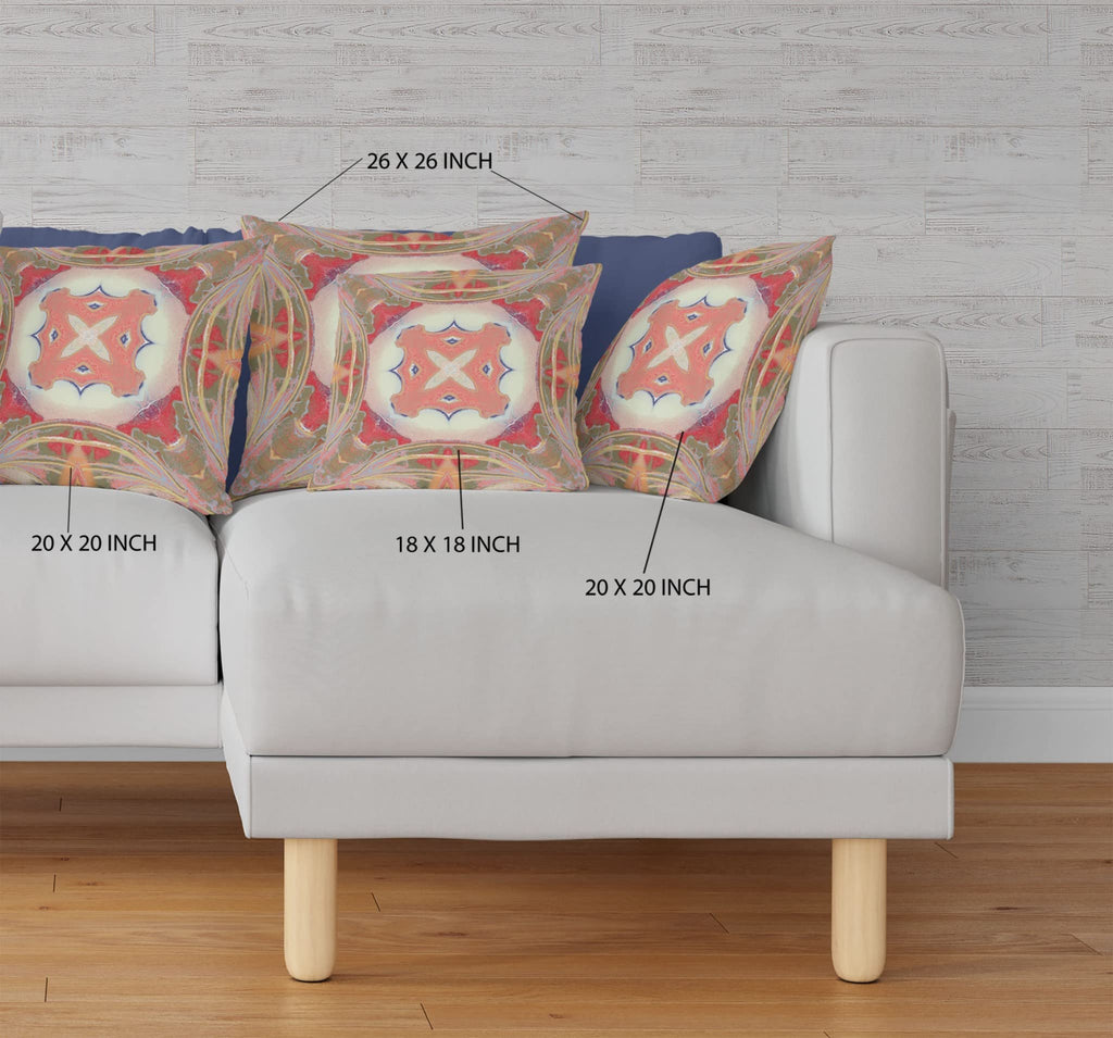 HomeRoots Muted Green Pink Peach Red 18â€ Peach Green Geo Tribal Suede Throw Pillow