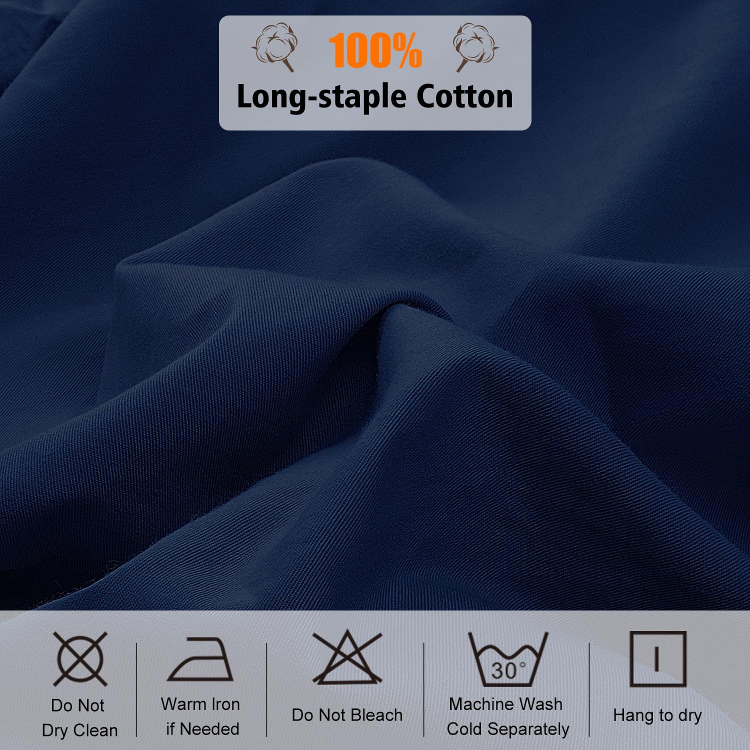 Lirex Fitted Sheet, King Size 100% Egyptian Cotton 300 Thread Count Soft Breathable Fitted Sheet, 200X200Cm, Dark Blue