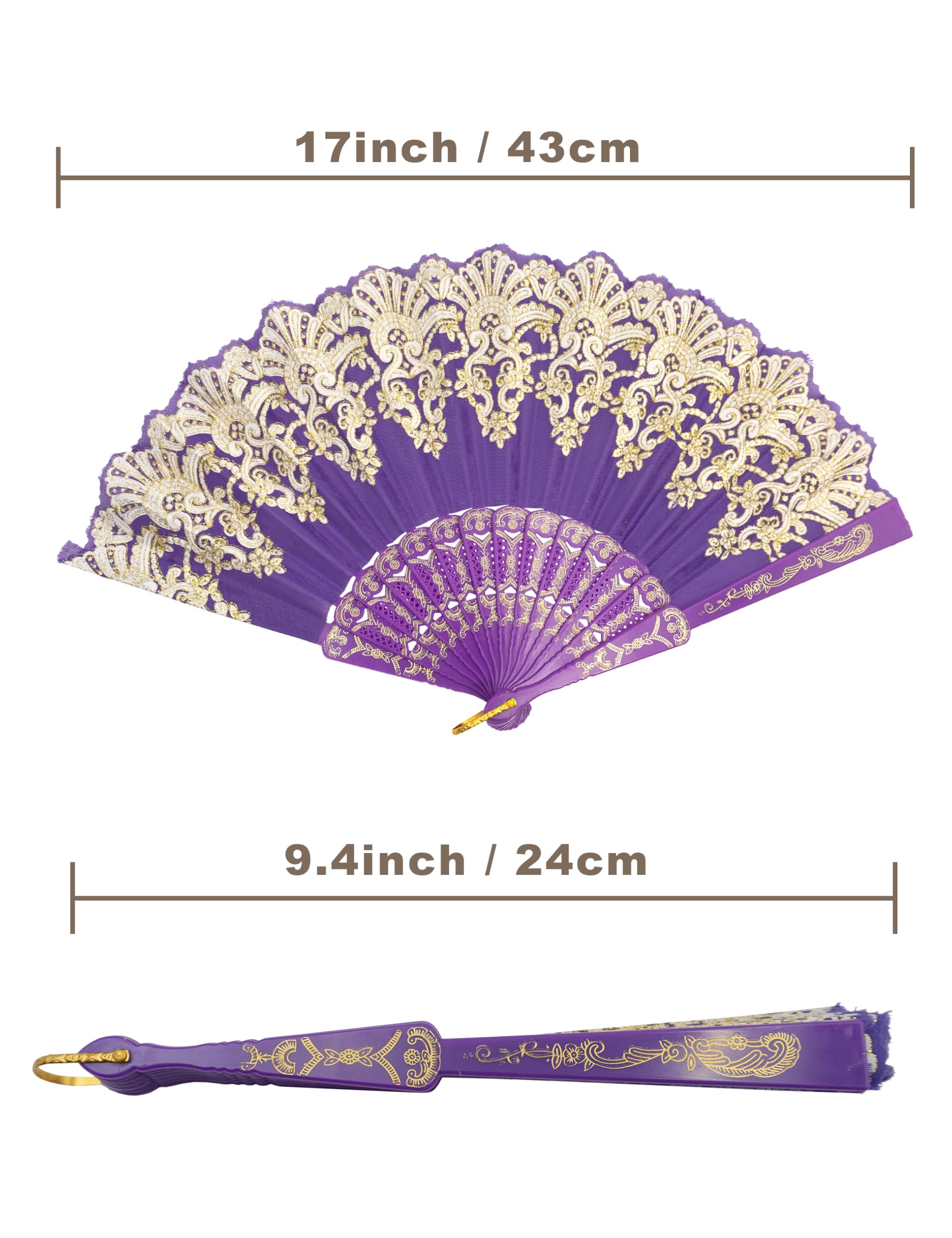Eosau Handheld Chinese Folding Fan Hand Fans For Women Foldable Bulk For Party Wedding Church Dancing (Purple)