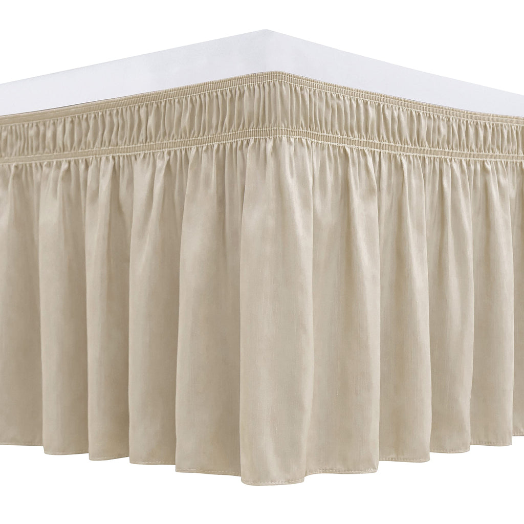 Biscaynebay Wrap Around Bed Skirts For King & Cal King Beds 14' Drop, Light Camel Adjustable Elastic Dust Ruffles Easy Fit Wrinkle & Fade Resistant Silky Luxurious Fabric Solid Machine Washable