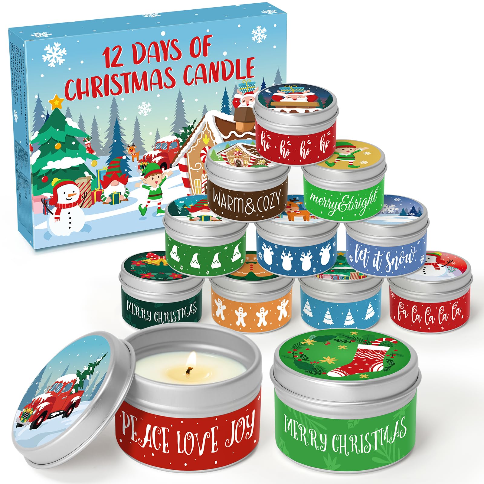 Tuitessine 12 Days Christmas Advent Calendar 2024 Scented Candles Gift 2024 for Women Adults Soy Wax Jar Candles Countdown Gifts