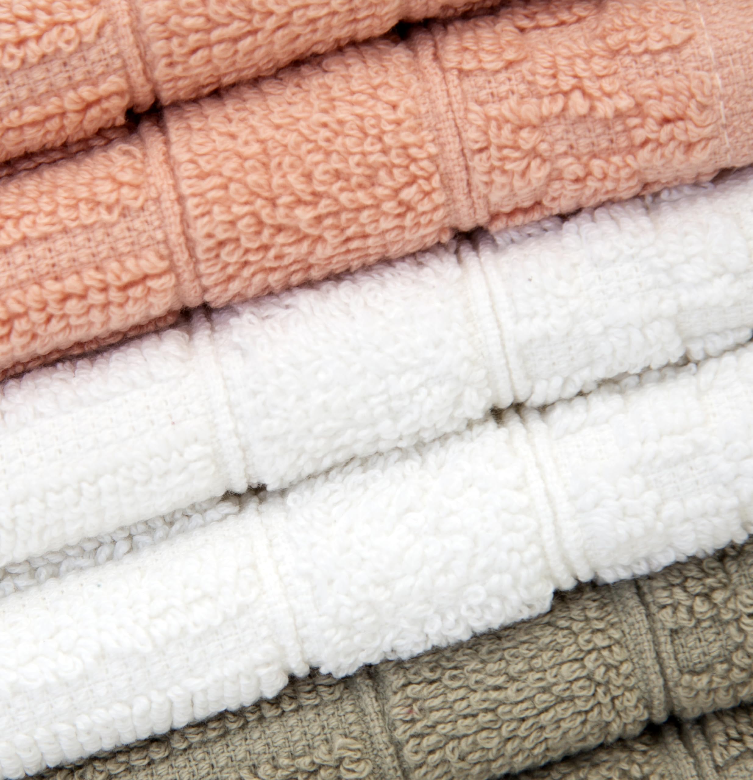 Ph Pleasant Home Diamond Wash Cloths Set - 12 Pack (12” X 12”) – 509 Gsm - 100% Ring Spun Cotton Wash Cloth - Super Soft And Highly Absorbent Face Towels (Blush, White & Tan)