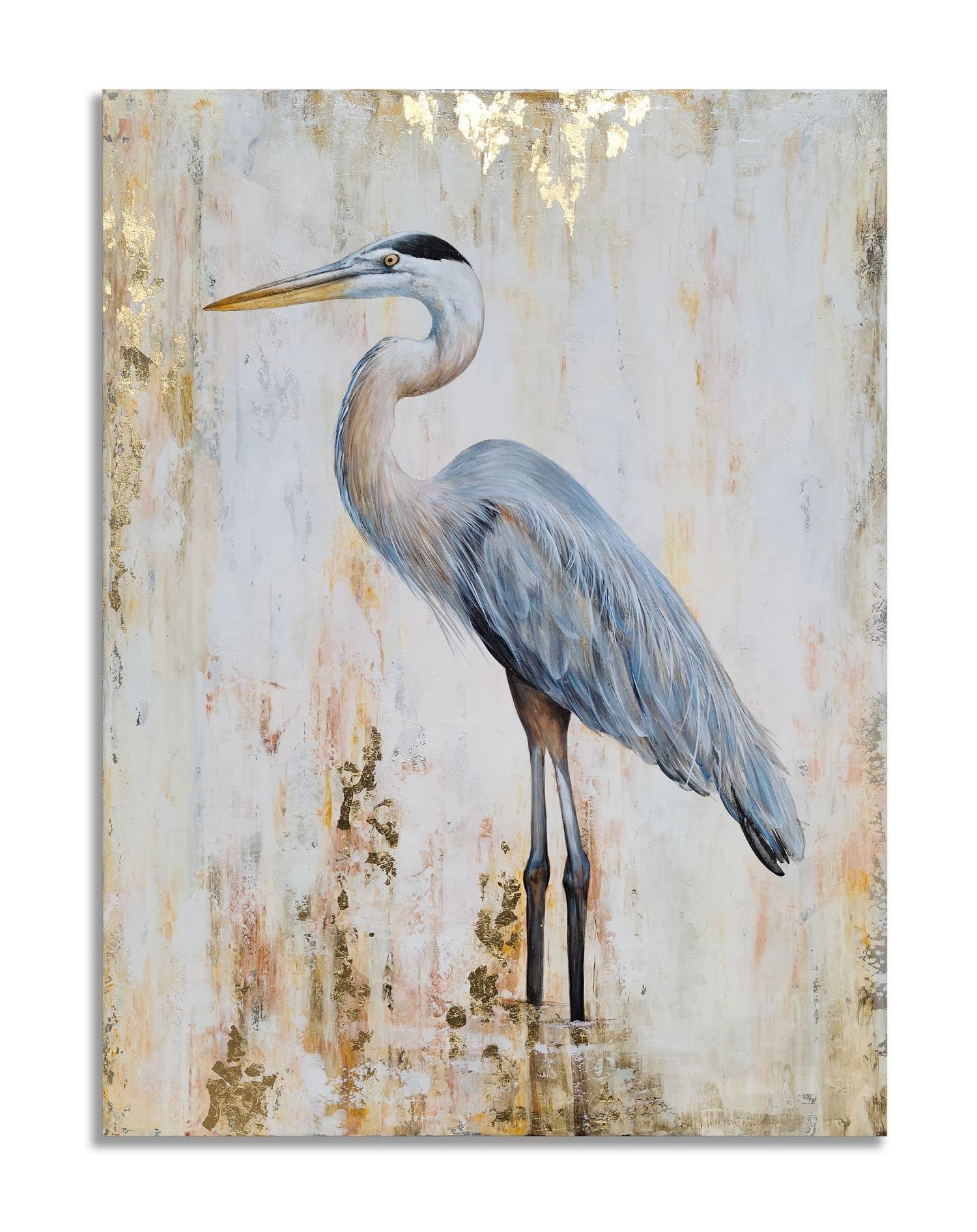Yihui Arts Bird Canvas Wall Art - Heron Painting with Gold Foil for Farmhouse Living Room Decor