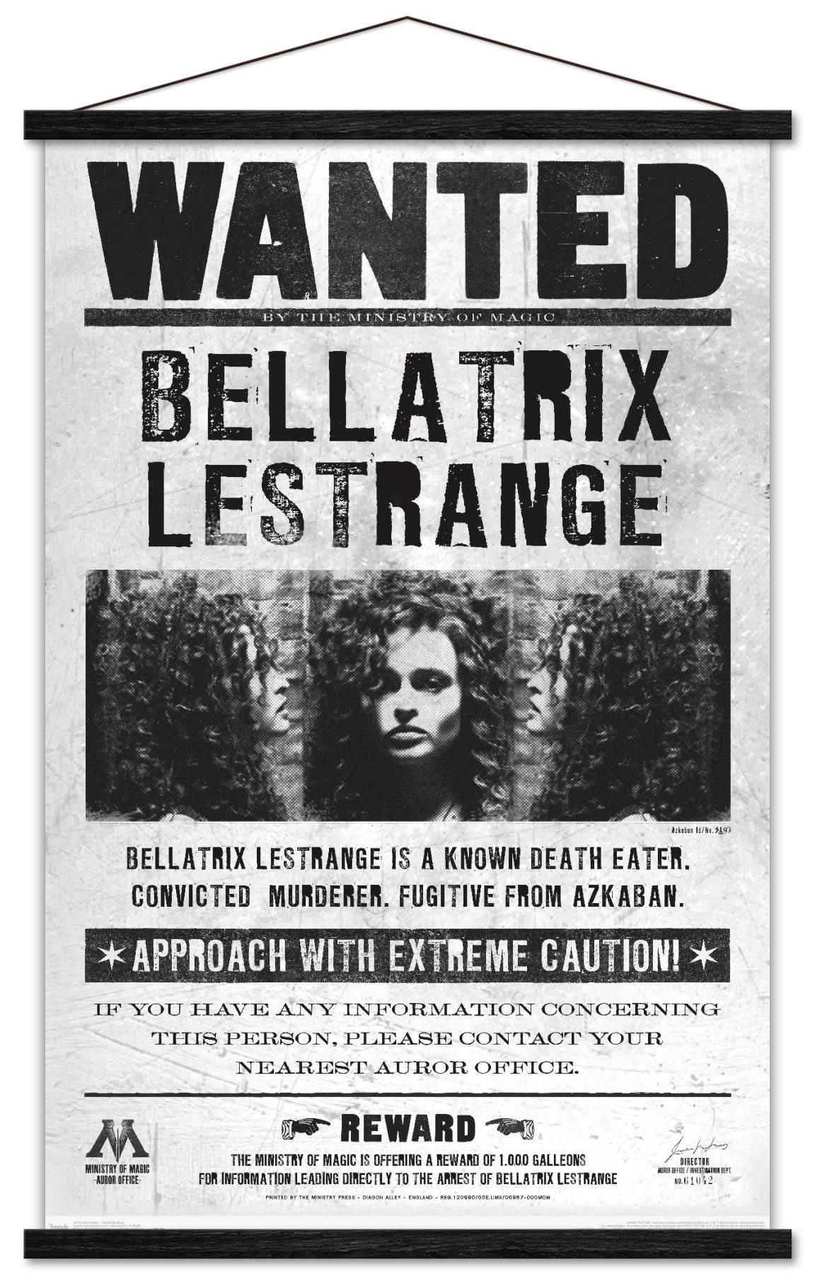 Trends International The Wizarding World: Harry Potter - Bellatrix Wanted Poster Wall Poster, 22.375 x 34, Print and Black Hange