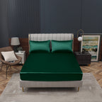 Homiest Blackish Green Satin Fitted Sheet Twin Size Fitted Bed Sheet, Deep Pocket Fitted Sheet Only, Luxury & Ultra Soft Bedding Fitted Sheet Single Bottom Bed Sheets Sold Separately