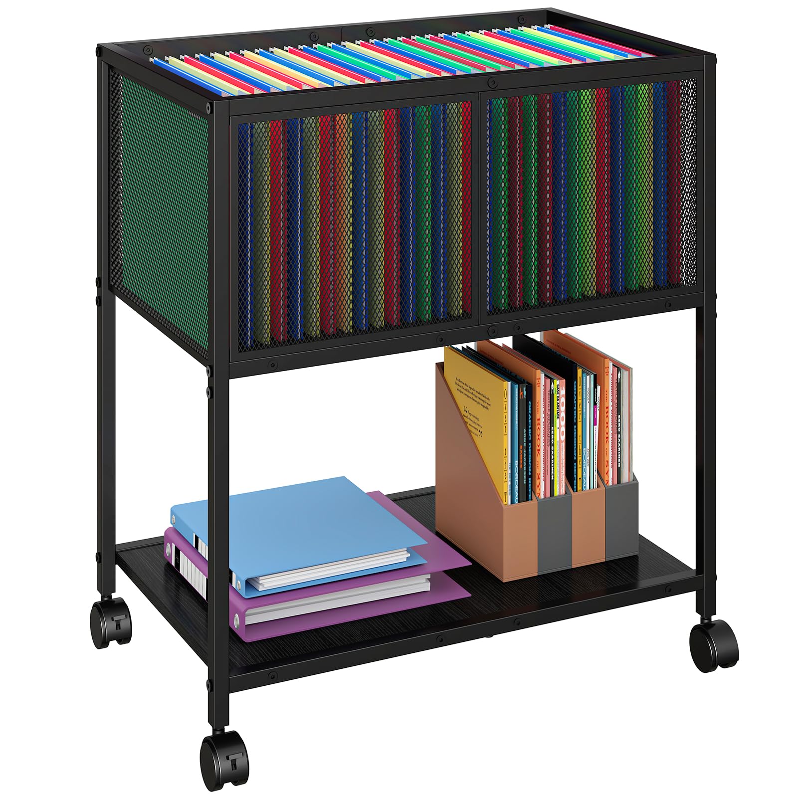 Sbanmao Rolling File Cart, Mobile File Cabinet with Wheels Hanging Files, Metal Hanging File Folder Cart File Organizer Fit Lett