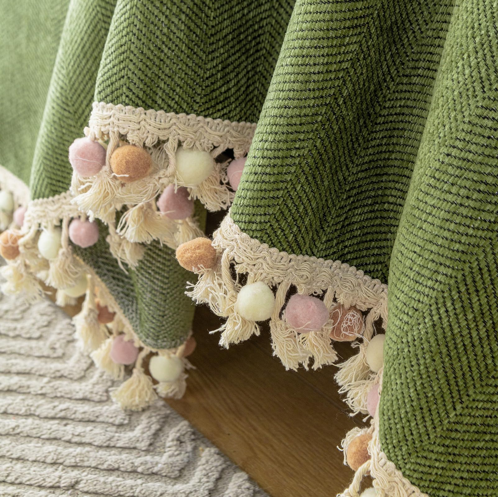 Handontime Green Sofa Cover Vintage Couch Cover For Dogs 71' X118' Couch Cushion Covers With Tassel Herringbone Sofa Cover Boho Sofa Covers For 3 Cushion Couch Chenille Soft Loveseat Sofa Covers