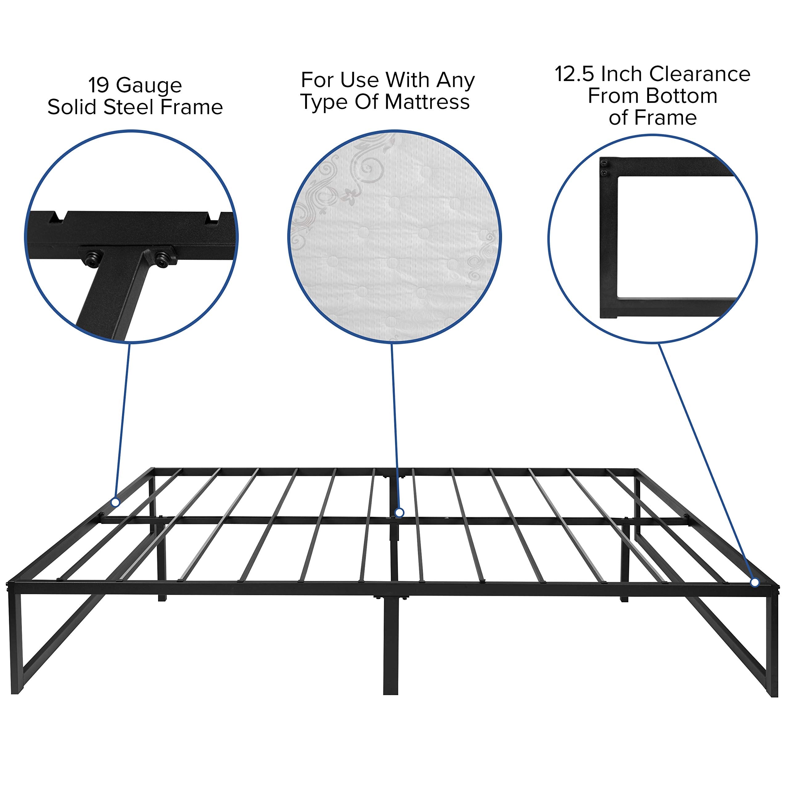 Flash Furniture Louis 14 Inch Metal Platform Bed Frame with 12 Inch Memory Foam Pocket Spring Mattress in a Box (No Box Spring Required) - Queen