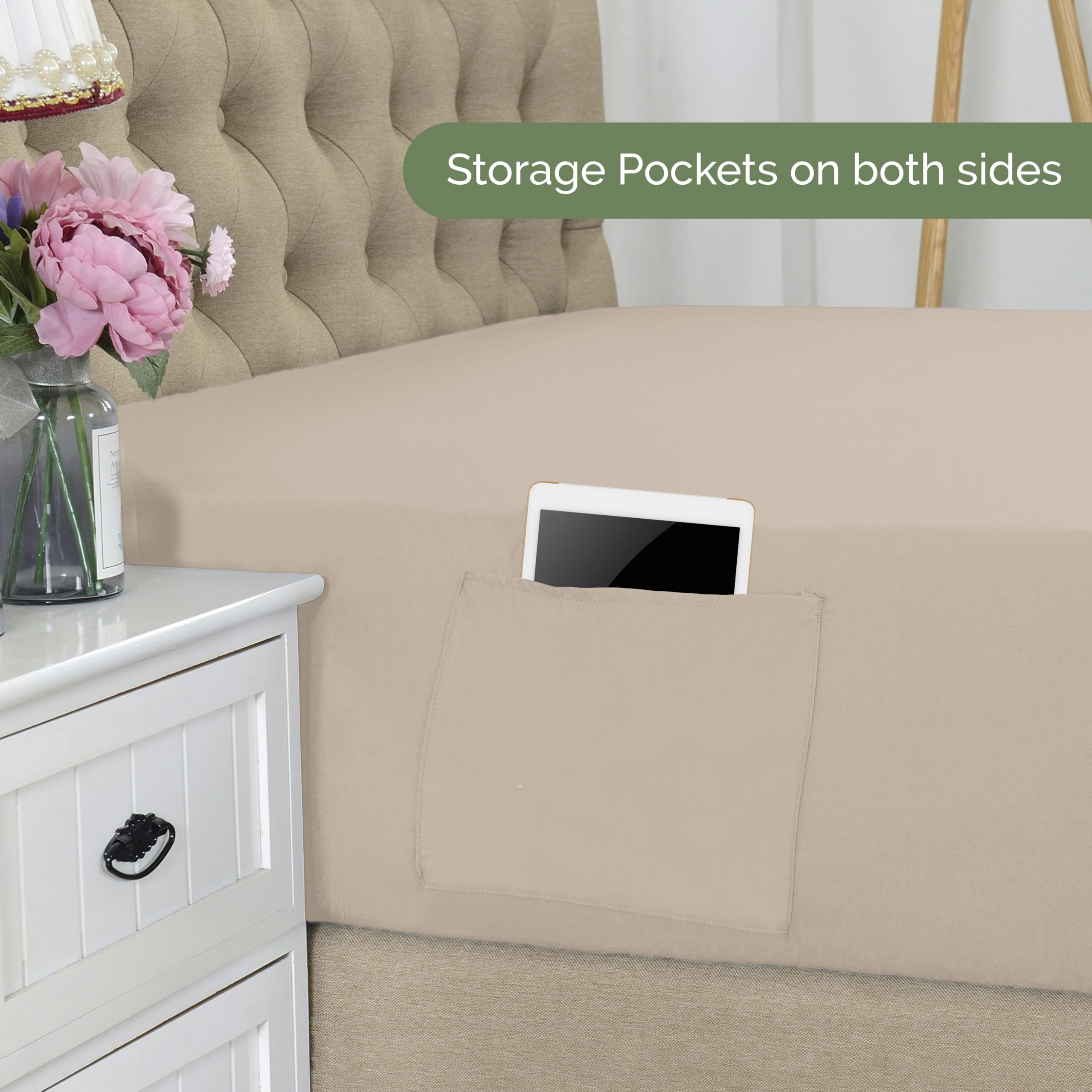 Elegant Comfort 1500 Premium Hotel Quality 18-21 Inches Deep - Extra Deep Pocket Single Fitted Sheet For High Mattress, Luxury And Softest, Smart Pocket - Wrinkle Free, Queen, Cream