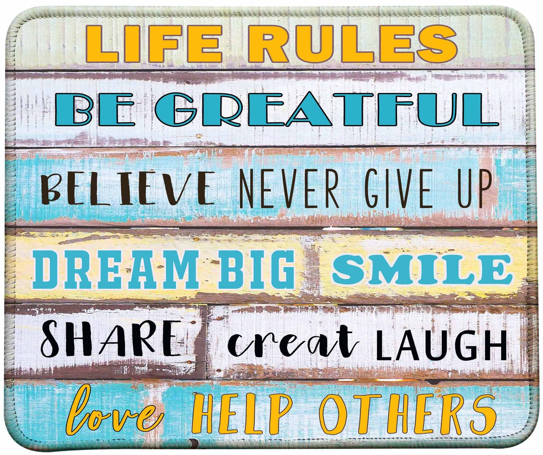 Vivipow Inspirational Quote Mouse Pad, Stitched Edges Mouse Pad With Life Rules Quote Pattern