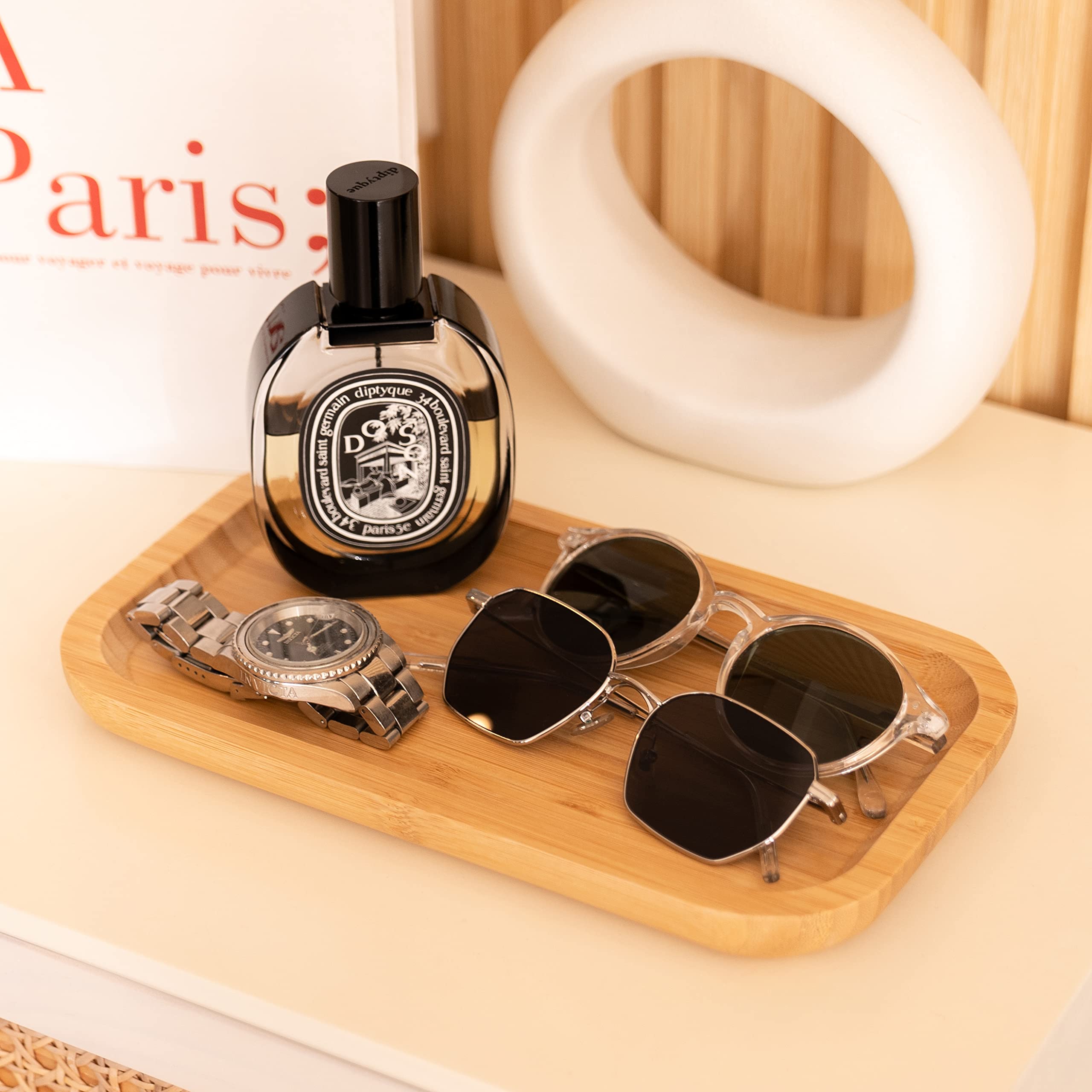 Bamboo Vanity Tray, Bathroom Counter Tray, Toilet Tank Top Tray For Organizing And Decor Display, 11.8 X 5.1 X 0.8 Inch