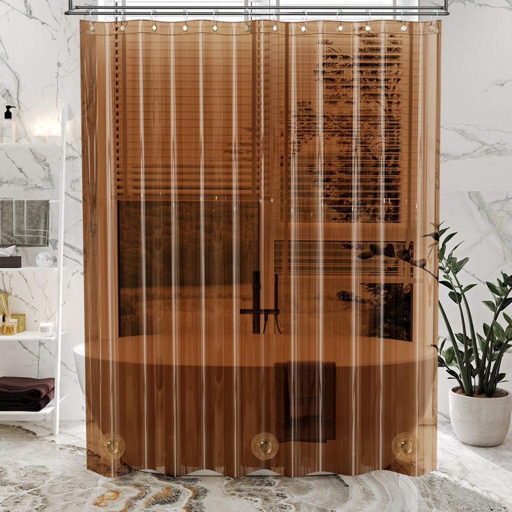 Amazerbath Premium Eva Shower Curtain Amber, Luxury Shower Curtain Clear Brown Jelly-Like Soft, Waterproof Clear Brown Shower Cu