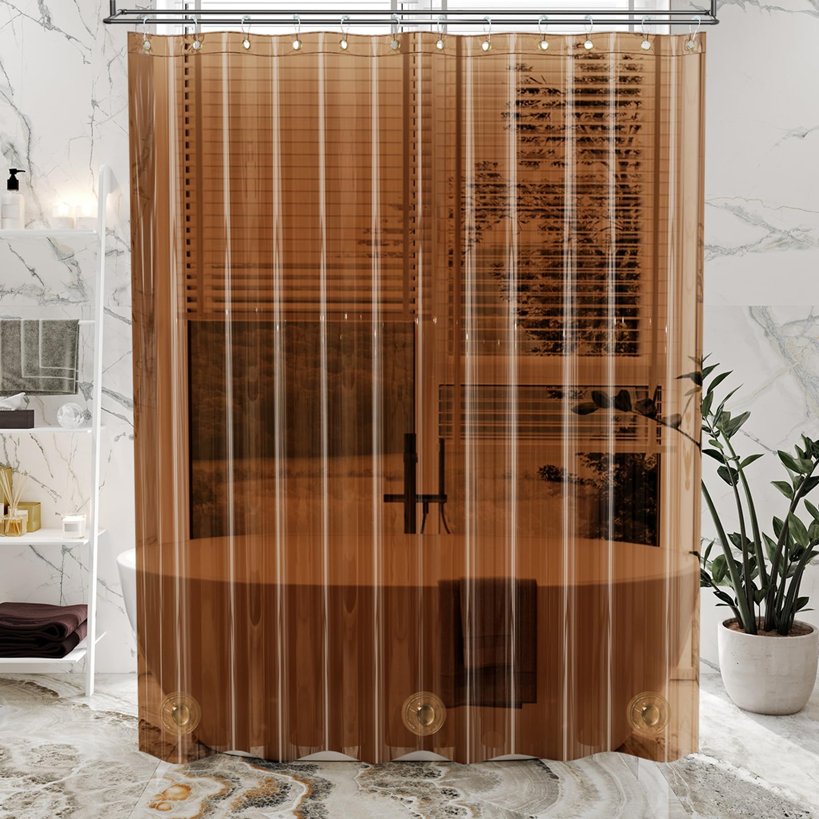 Amazerbath Premium Eva Shower Curtain Amber, Luxury Shower Curtain Clear Brown Jelly-Like Soft, Waterproof Clear Brown Shower Cu