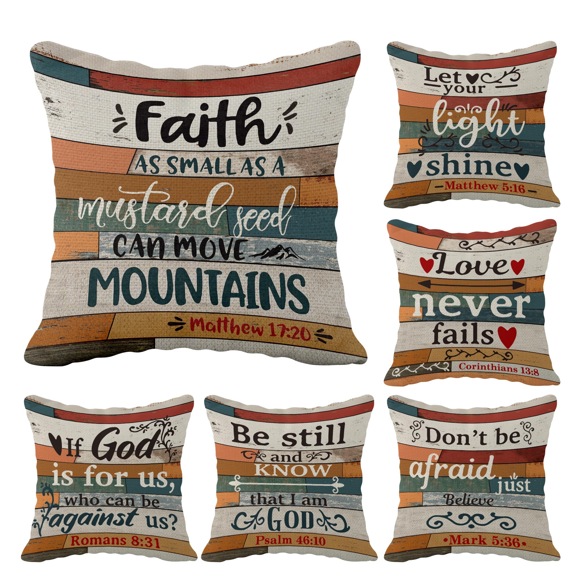 Faith Grateful Blessed Thankful Throw Pillow Case, 18 X 18 Inch Set Of 4, Farmhouse Porch Bench Decor Pillow, Housewarming Gifts