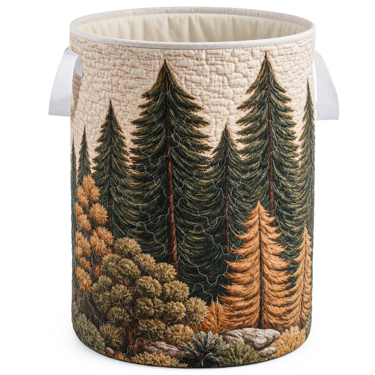 Singhoow Quilted Laundry Basket with Handles 16 x 22 Rustic Forest Hamper