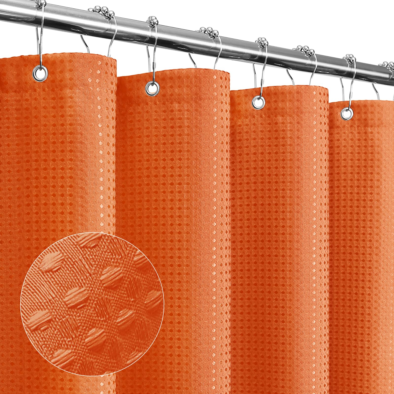Gibelle Burnt Orange Shower Curtain, Waffle Weave Textured Fabric Shower Curtain for Bathroom - Soft Cloth & Hotel Spa Luxury, W