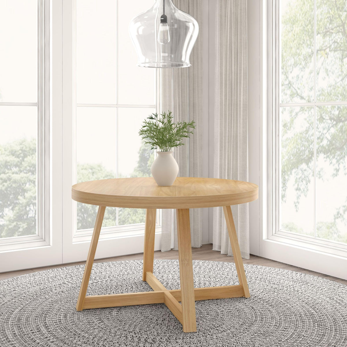 Plank+Beam Round Dining Table, 47 Inch Solid Wood Kitchen Table, Farmhouse Round Table For 4, Small Dinette Table, Blonde Wirebr