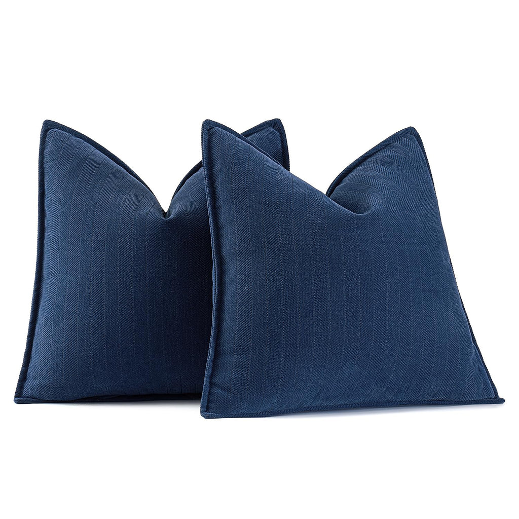 Miulee Pack Of 2 Navy Blue Decorative Pillow Covers 20X20 Inch Soft Chenille Luxurious Couch Throw Pillows Farmhouse Cushion Covers With Elegant Design For Sofa Bedroom Living Room Home Decor