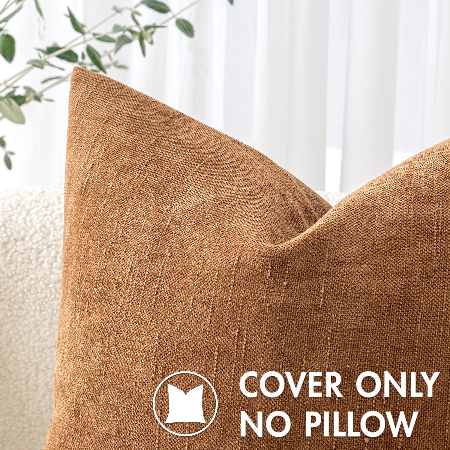 Miulee Pack Of 2 Decorative Throw Pillow Covers Soft Chenille Throw Pillows Solid Neutral Farmhouse Textured Cushion Covers For Couch Sofa Bedroom Living Room 18X18 Inch, Brown