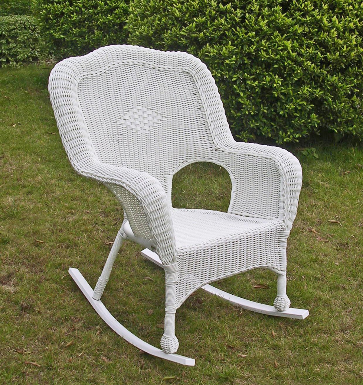 International Caravan Furniture Piece Camelback Resin Wicker Rocker, White