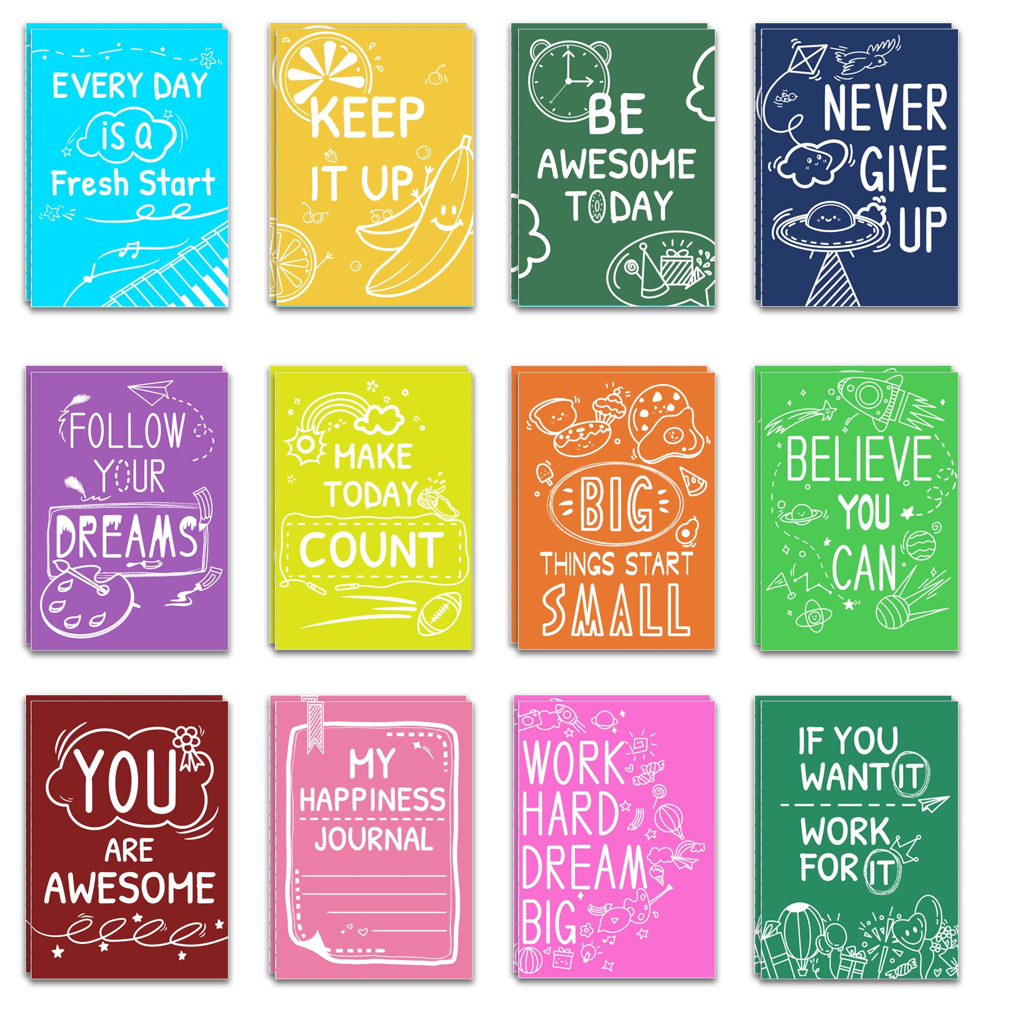 Vusnud 24 Packs - Gifts In Bulk Mini Inspirational Notebooks For Kids Party Favors, Small Motivational Notepads For Students, Cu