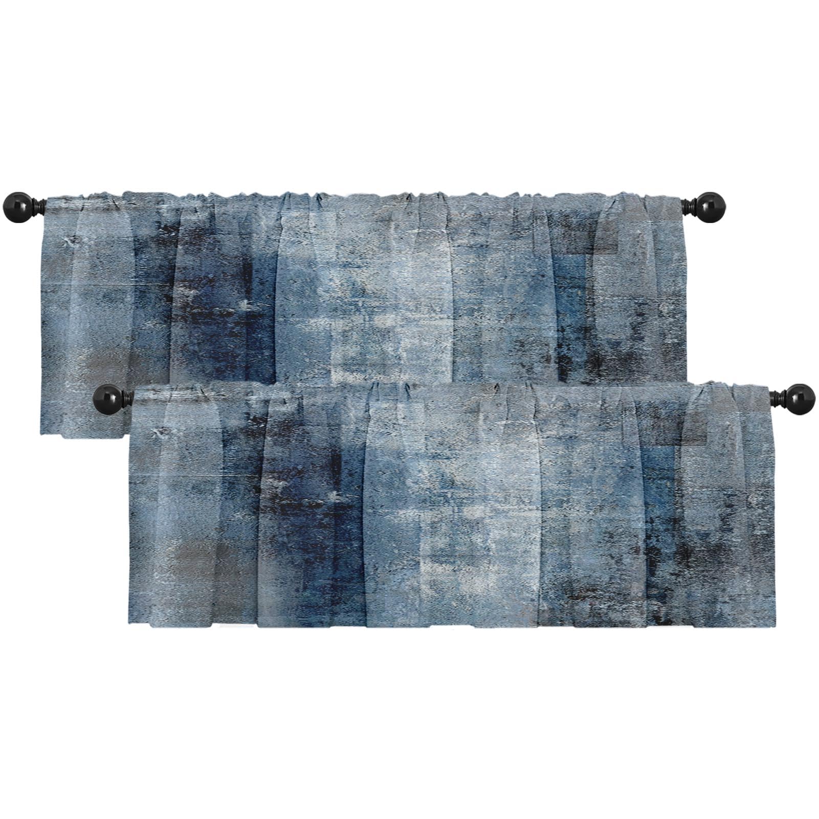 Emvency 2 Pack Valances Window Treatments, Blue Abstract Modern Art Blackout Drapes Adjustable Curtain Valances for Windows Livi