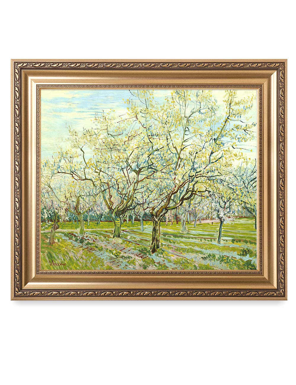 DECORARTS - The White Orchard - Vincent Van Gogh. Giclee Print on Canvas with matching Golden-relief Framed Wall Art. Picture Si