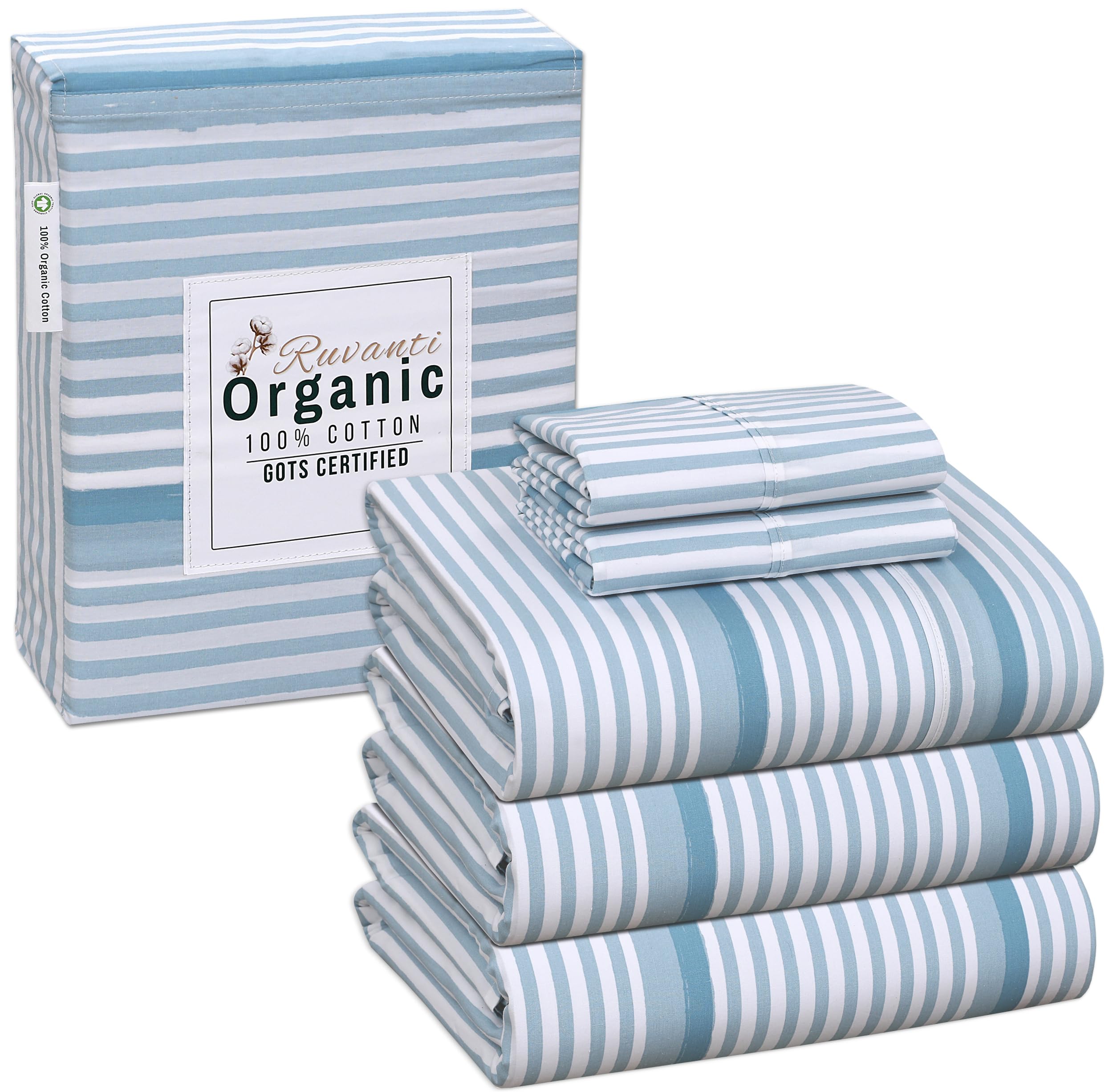 Ruvanti 100% Organic Cotton Sheets - Split King Sheet Set For Adjustable Bed - Certified For Gots - Breathable & Comfortable - S