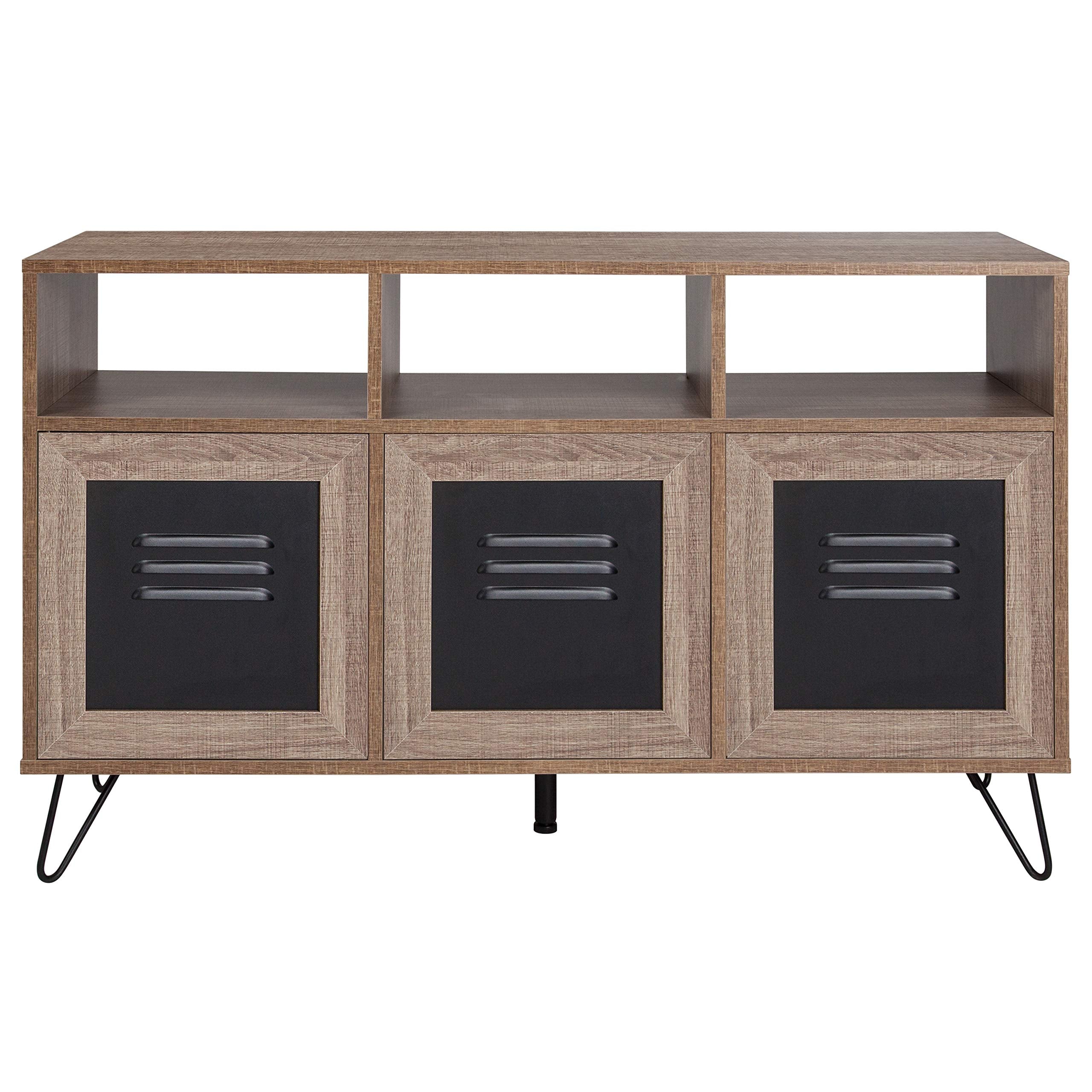 Flash Furniture Woodridge Collection 44&quot;W 3 Shelf Storage Console/Cabinet With Metal Doors In Rustic Wood Grain Finish